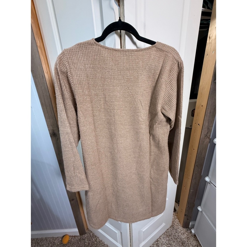 Yak & Yeti Tan Waffle Knit Dress/Tunic Long Sleeve Whipstitch Detail Nepal L - Picture 5 of 5